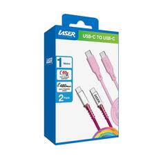 LASER 1M USB-C TO USB-C CHARGING CABLE 2 PACK – 60W FAST CHARGE, DATA SYNC, RAINBOW PINK, , scaau_hi-res