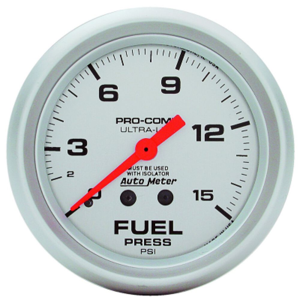 Autometer Ultra Lite Fuel Pressure Gauge Mechanical With Isolator 0 15 PSI, 2 5/8 Inch