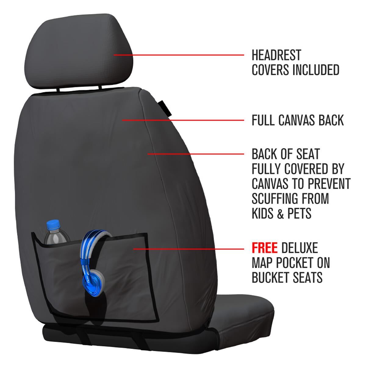TRADIES CANVAS READY MADE SEAT COVERS - FRONT, BLACK, SUITS FORD RANGER, EVEREST, , scaau_hi-res