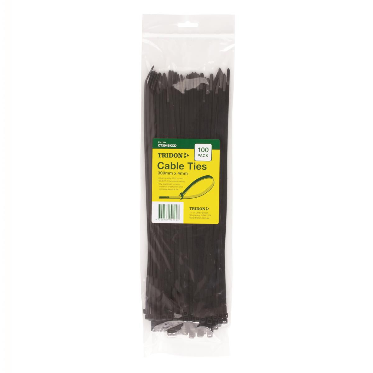 TRIDON CABLE TIE BLACK 300X4MM PK100, , scaau_hi-res
