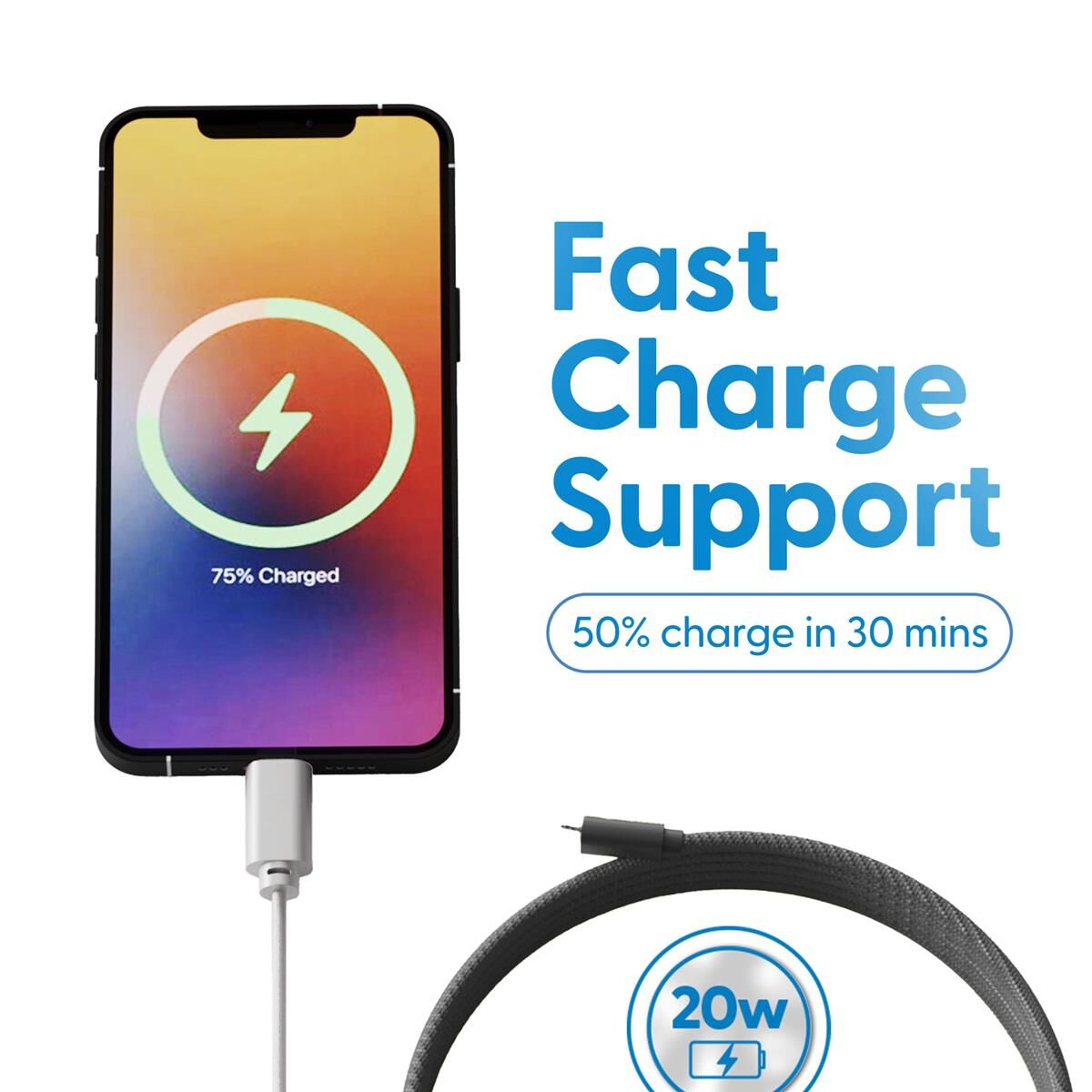 LASER MFI LIGHTNING TO USB-A CABLE 2 PACK &ndash; 2M, NYLON BRAIDED, FAST CHARGE, SILVER/BLACK, , scaau_hi-res