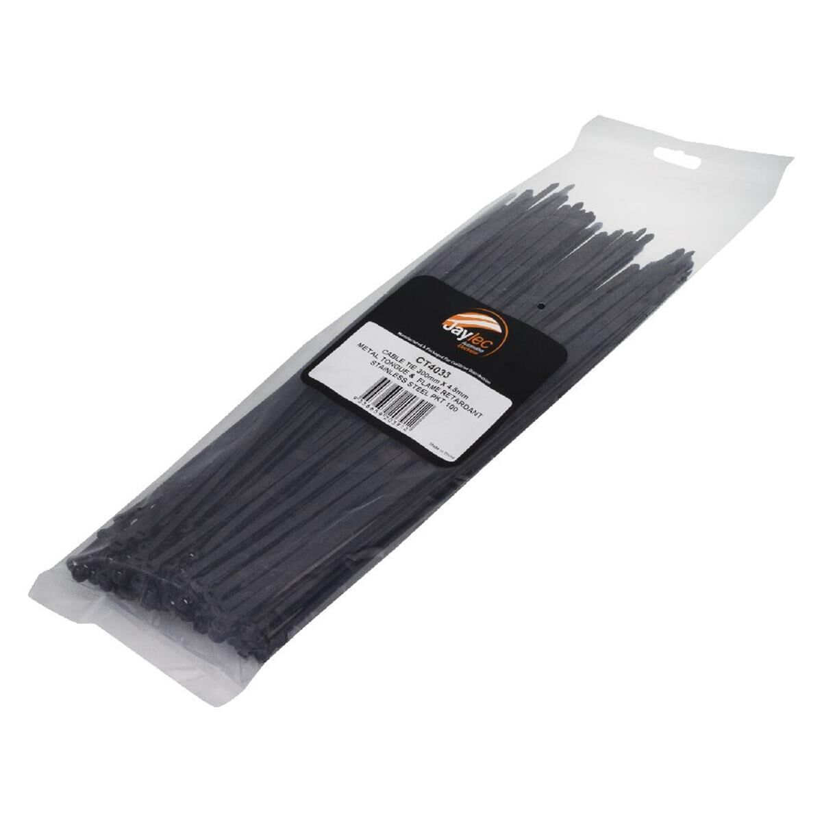 PKT100 CABLE TIE 300mm x 4.5mm STAINLESS STEEL TONGUE BLACK - CABLE ASSEMBLIES & ACC., , scaau_hi-res