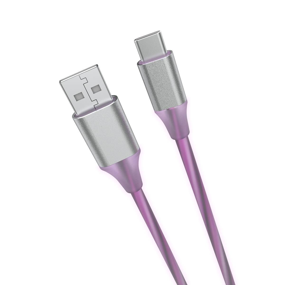 LASER USB TO TYPE-C LED CHARGE CABLE &ndash; PINK, 1M, FAST CHARGE & DURABLE DESIGN, , scaau_hi-res