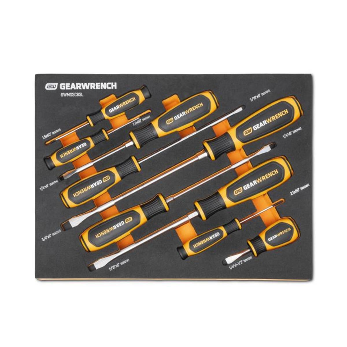 9 PIECE SLOTTED DUAL MATERIAL SCREWDRIVER SET IN FOAM STORAGE TRAY, , scaau_hi-res