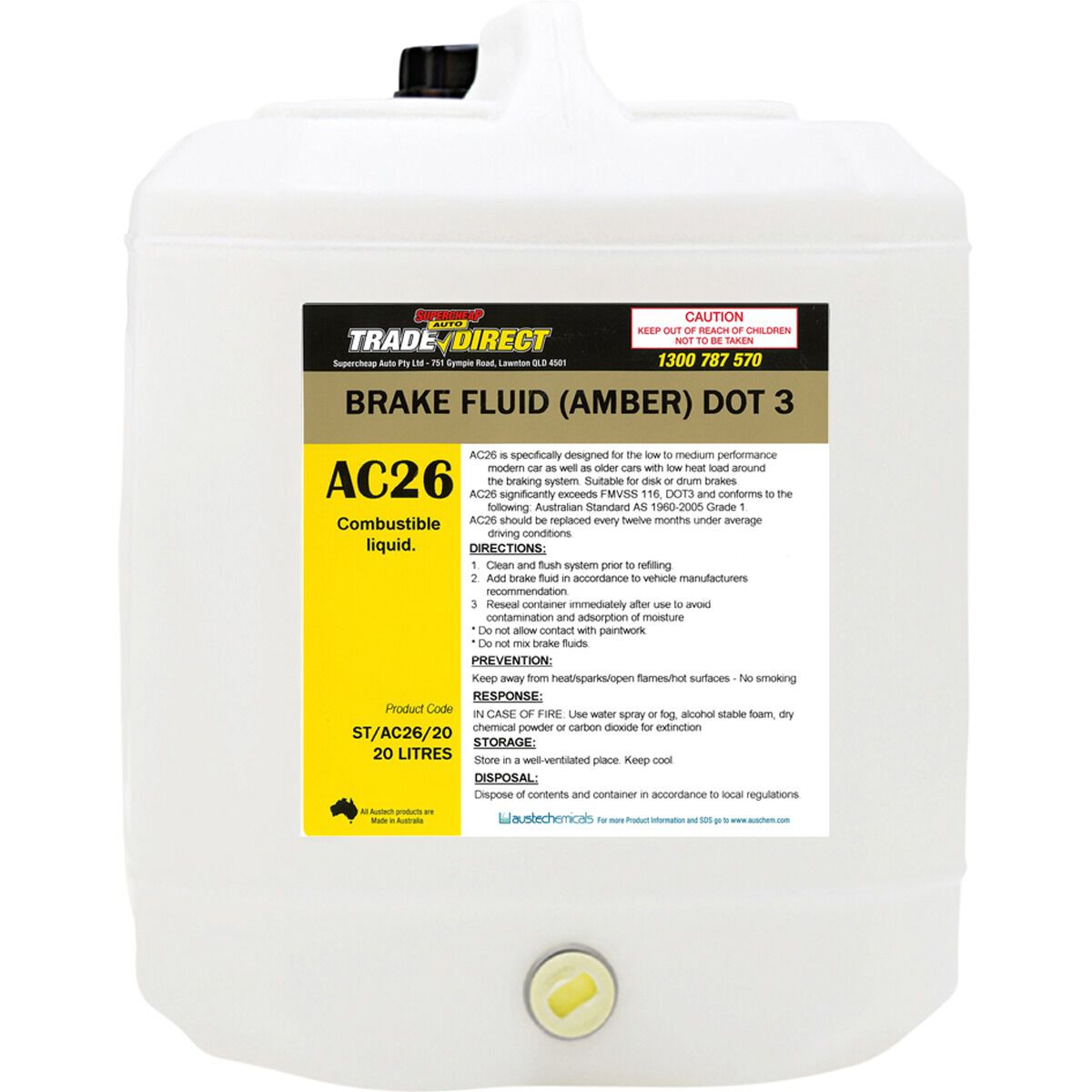 Brake Fluid: (Amber) DOT 3 - 20L Plastic Cube, , scaau_hi-res
