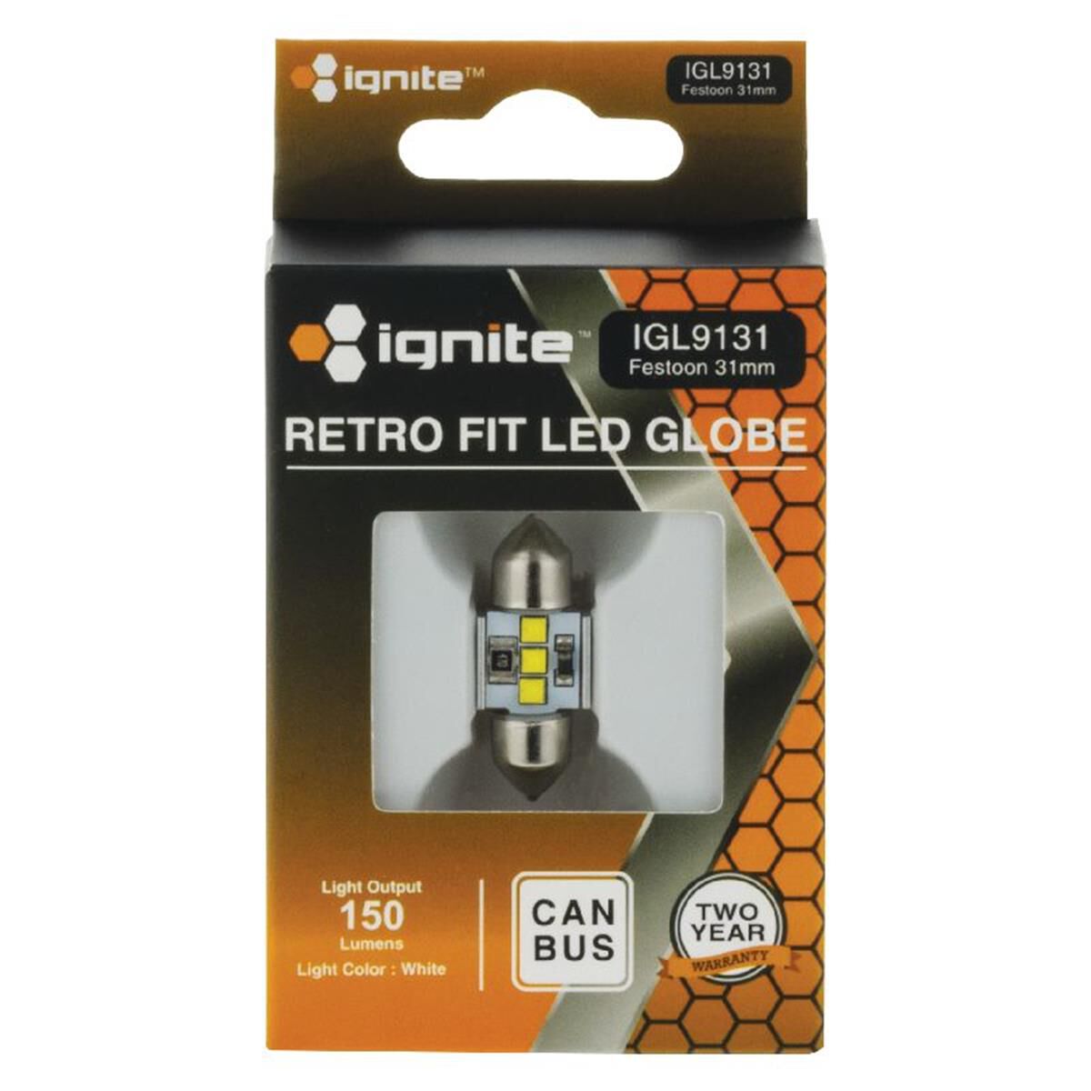 PKT 1 LED SIGNALLING GLOBE12v 31mm FESTOON WHITE CANBUS220 LUMENS, , scaau_hi-res