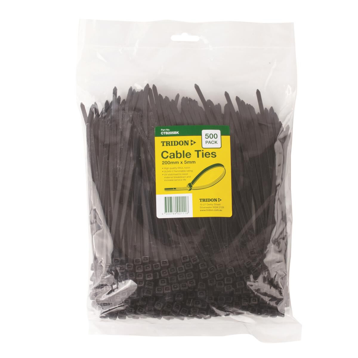 TRIDON CABLE TIE BLACK 200X5MM PK500, , scaau_hi-res