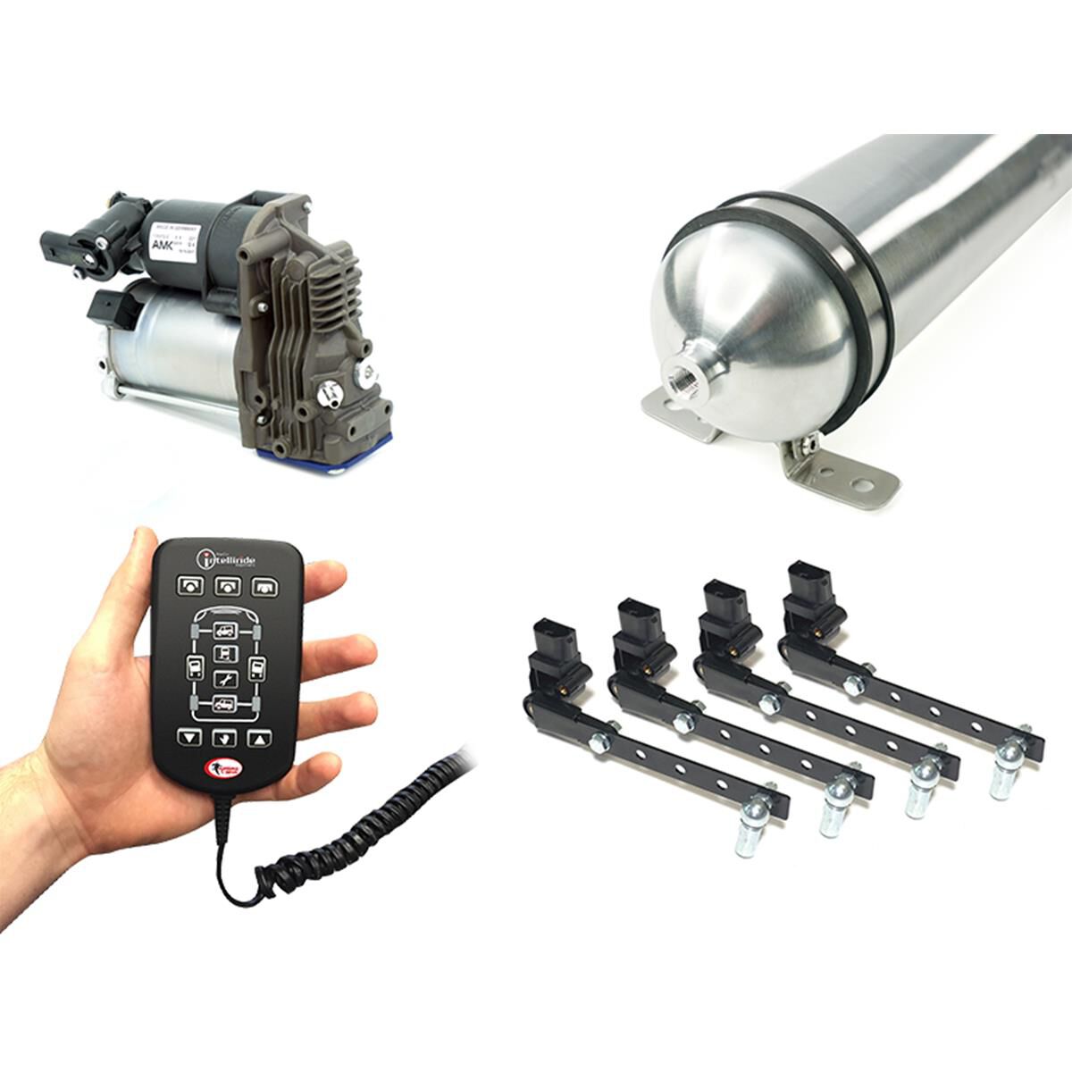 FRONT & REAR AUTOMATIC 3 HEIGHT ELECTRONIC CONTROL KIT WITH 1 GALLON AIR TANK AND AMK COMPRESSOR, , scaau_hi-res