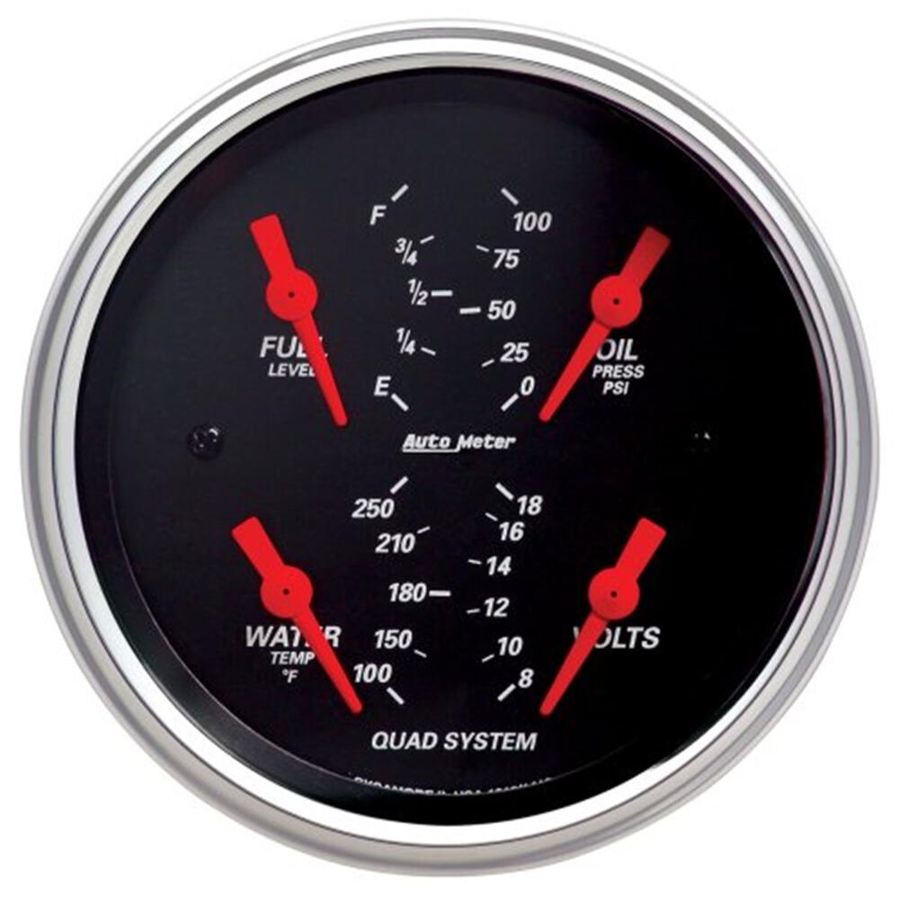 Autometer Designer Black Quad Gauge Fuel/Water/Oil Pressure/Volt - 3