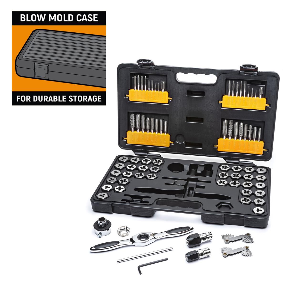 TAP & DIE SET MEDIUM RATCHETING MET/SAE 75PC, , scaau_hi-res
