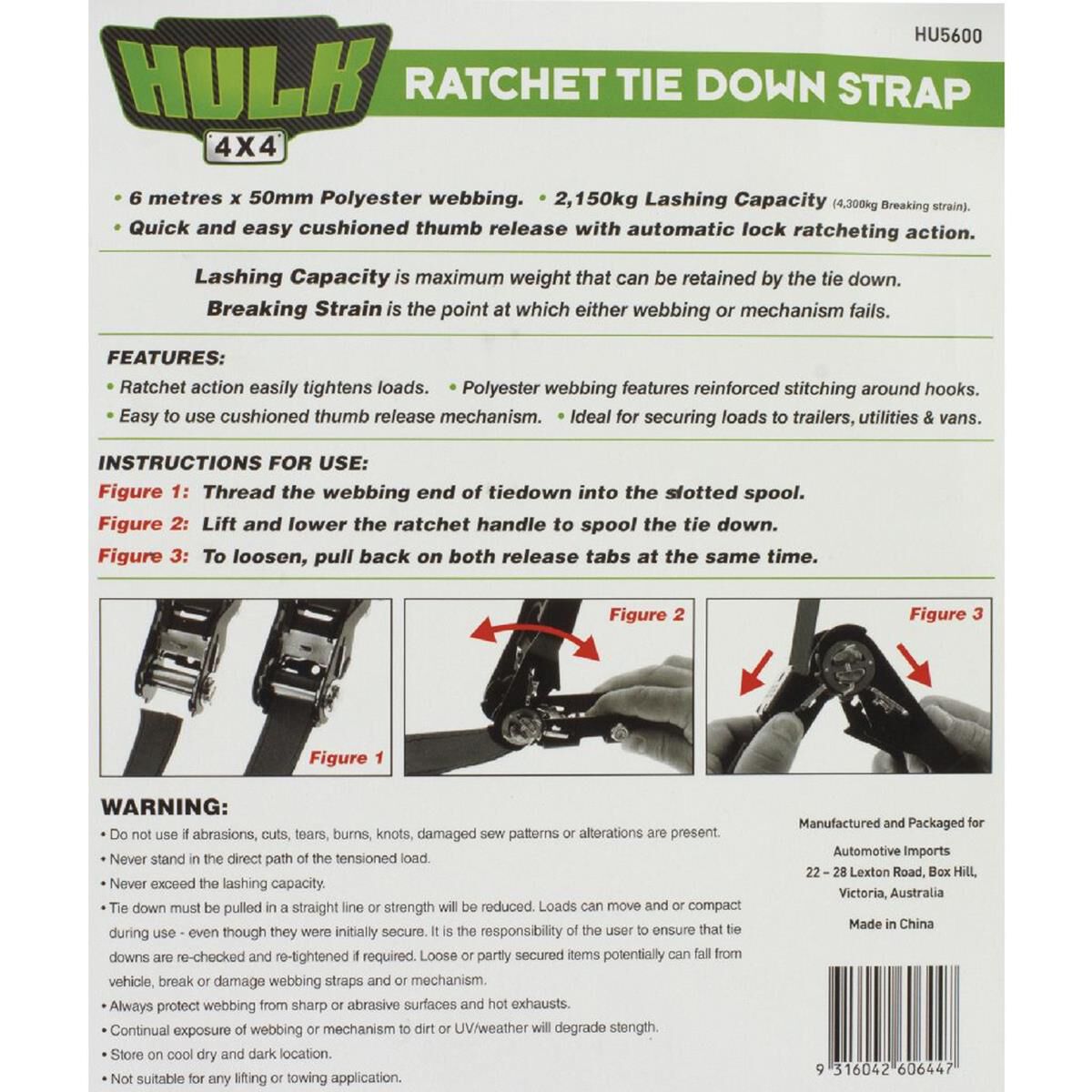 PKT 1 HD RATCHET TIEDOWN 6m 50mm 2150kg LASHING CAPACITY, , scaau_hi-res