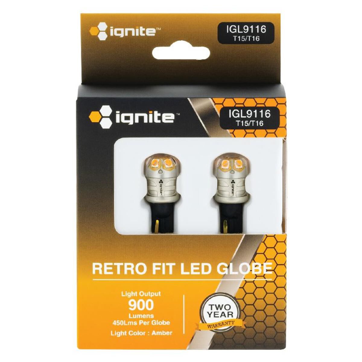 PKT 2 LED SIGNALLING GLOBE12/24v T15 WEDGE BASE AMBER900 LUMENS, , scaau_hi-res