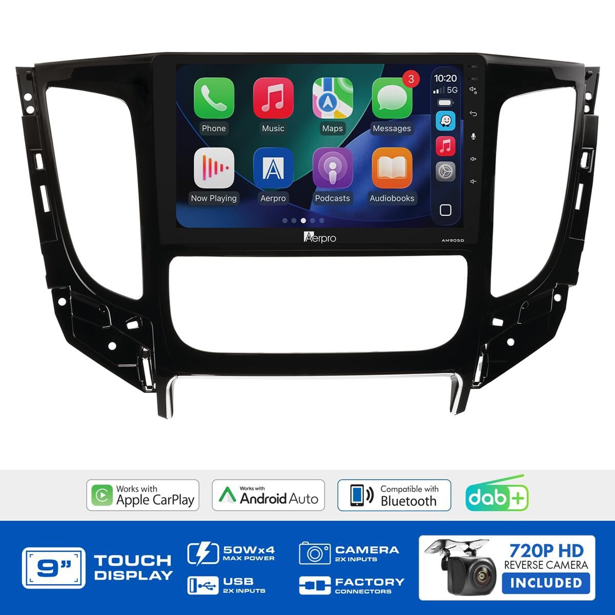 AERPRO 9" MULTIMEDIA RECEIVER HEAD UNIT KIT TO SUIT MITSUBISHI TRITON (2016-2018) - AUTO CLIMATE / NON-AMPLIFIED - AMDMB8, , scaau_hi-res