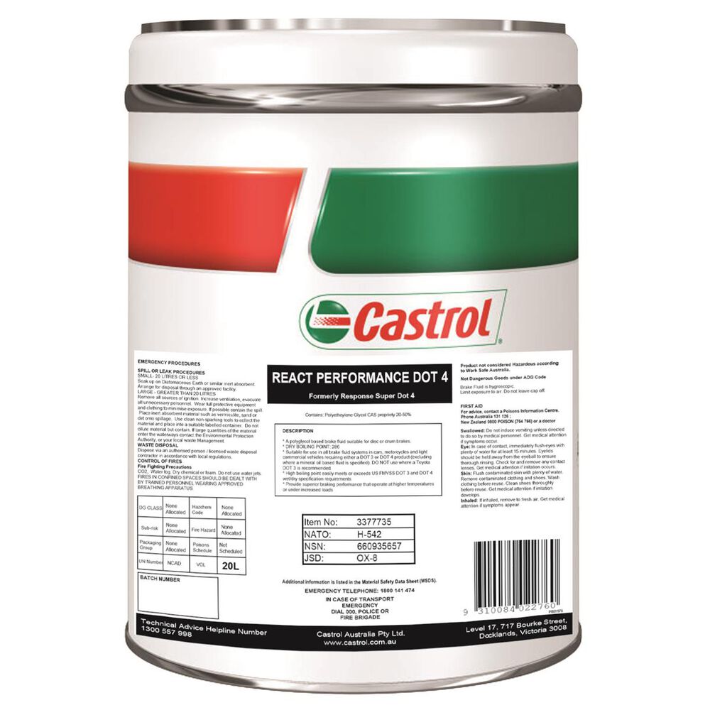 Castrol React Perf Dot4 20L - 3377735 | Supercheap Auto