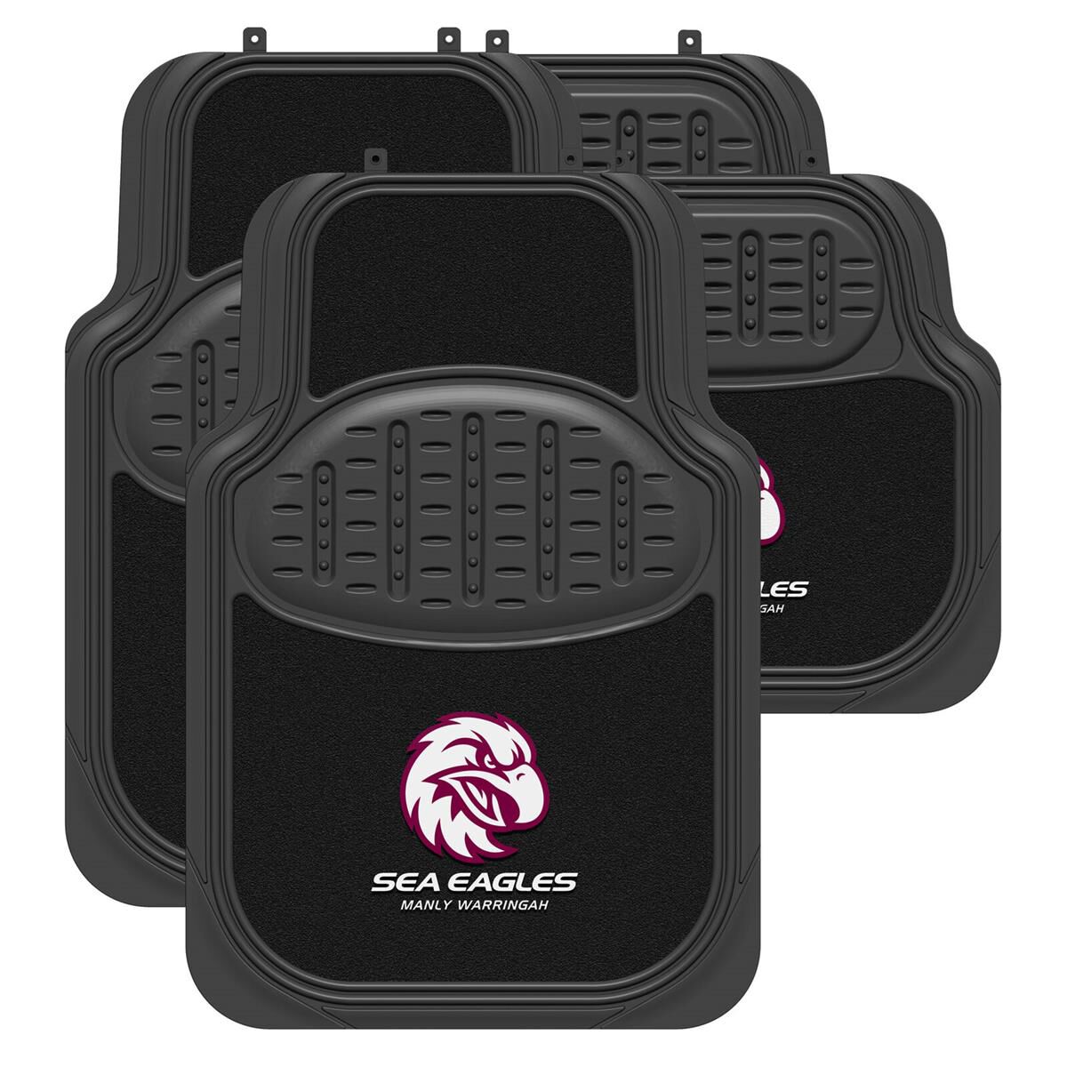 NRL FLOOR MATS - SEA EAGLES, COMBO RUBBER/CARPET,BLACK,SET OF 4 (NEW LOGO), , scaau_hi-res