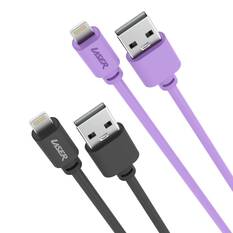 LASER MFI LIGHTNING CABLE 2 PACK – 2M, FAST CHARGE, BLACK/PURPLE, APPLE CERTIFIED, , scaau_hi-res