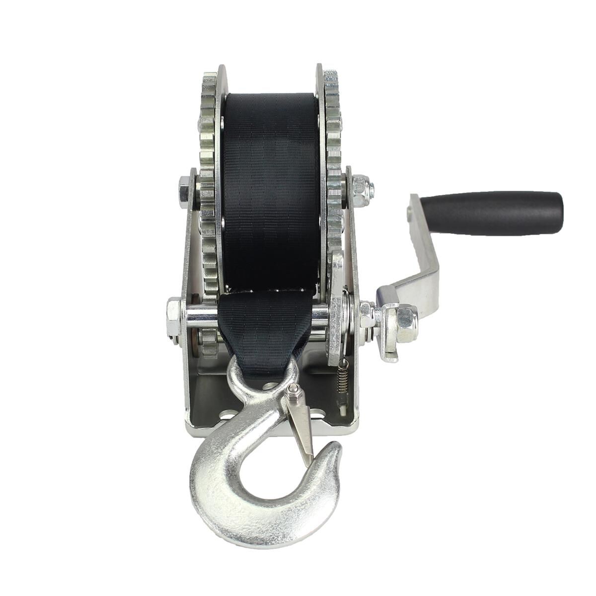 Sunrise Hand Winch 2000lbs (907kg) Dual Gear 8m Strap, , scaau_hi-res