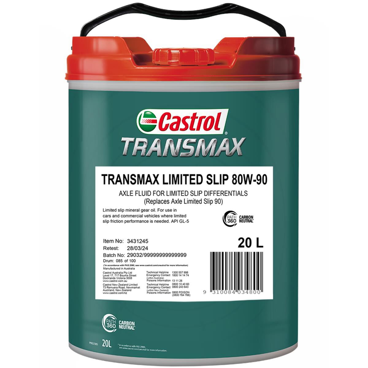 Castrol Transmax Limited Slip 80W-90 20L - 3431245