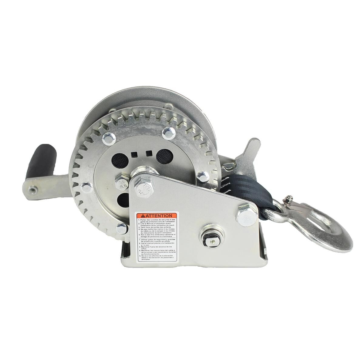 Sunrise Hand Winch 2000lbs (907kg) Dual Gear 8m Strap, , scaau_hi-res