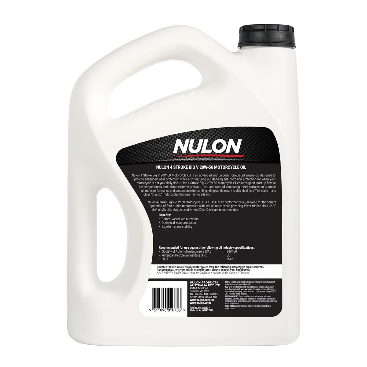 4L NULON MOTORCYCLE MINERAL BIG V 20W-50, , scaau_hi-res
