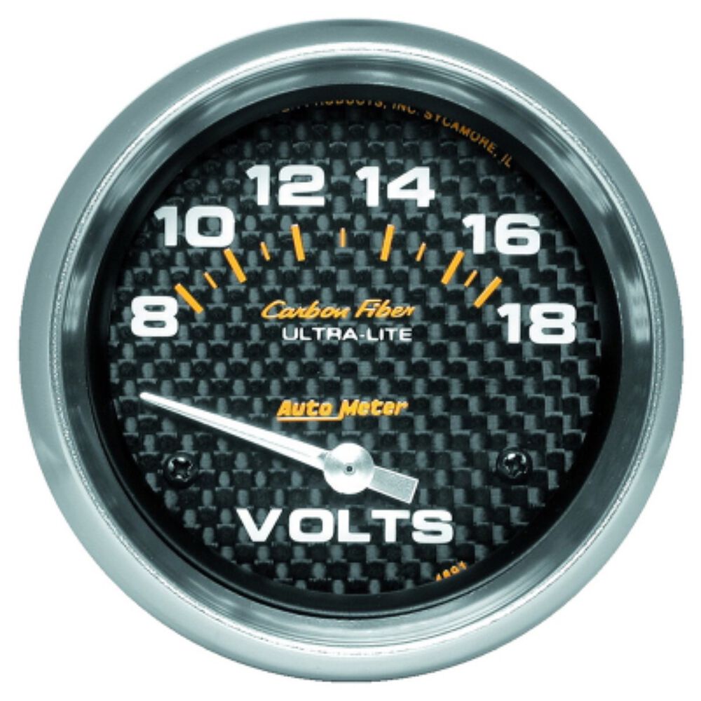 Autometer Carbon Fiber Voltmeter Electric 2 5/8 Inch, Short Sweep, 8