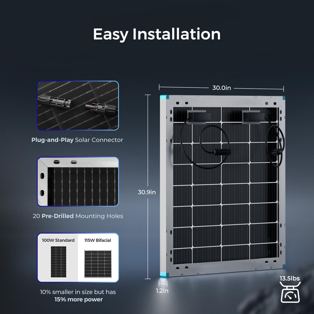 BIFACIAL 115 WATT 12 VOLT MONOCRYSTALLINE SOLAR PANEL, , scaau_hi-res