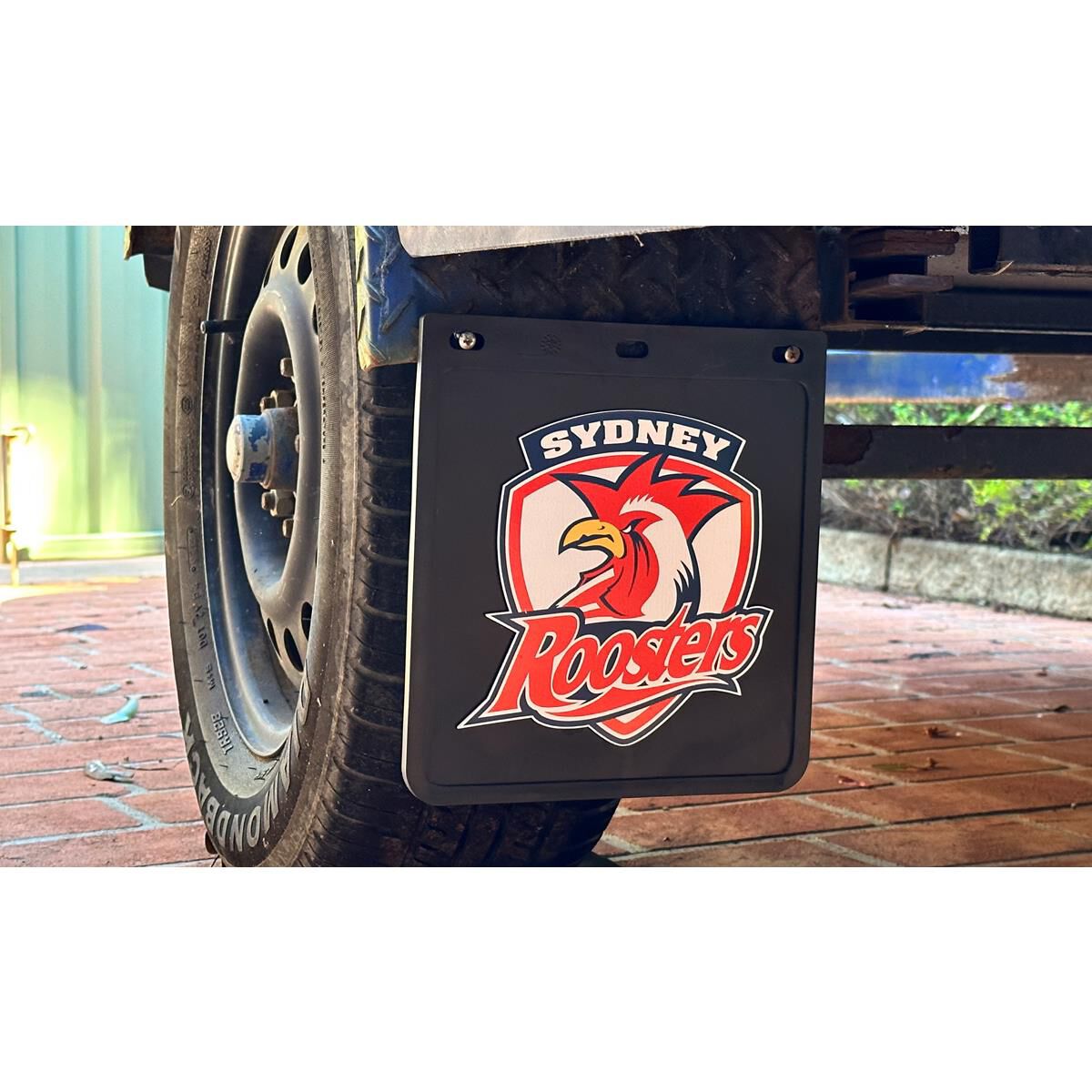 280MM DROP X 300MM WIDTH BLACK MONO MUDFLAP  - ROOSTERS, , scaau_hi-res