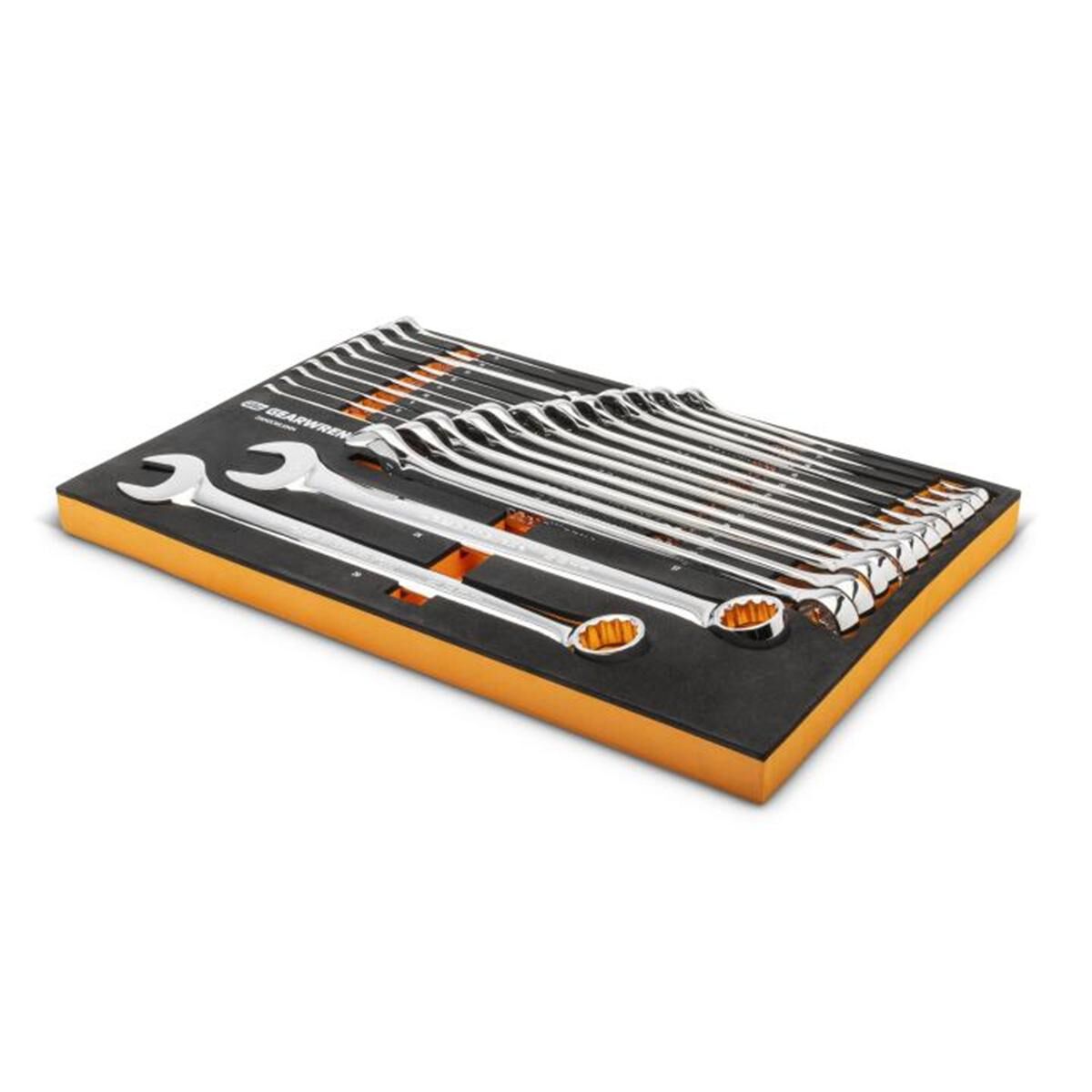 24 PIECE 12 POINT LONG PATTERN COMBINATION METRIC WRENCH SET IN FOAM STORAGE TRAY, , scaau_hi-res