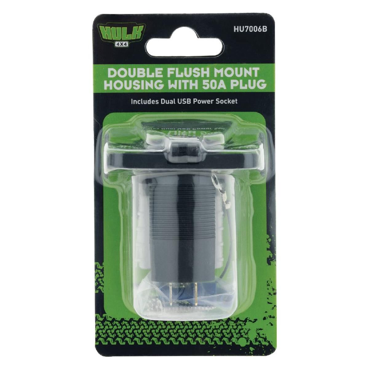 DOUBLE FLUSH MOUNT HOUSING 50amp ANDERSON STYLE PLUG & USB SOCKET BLU LED, , scaau_hi-res