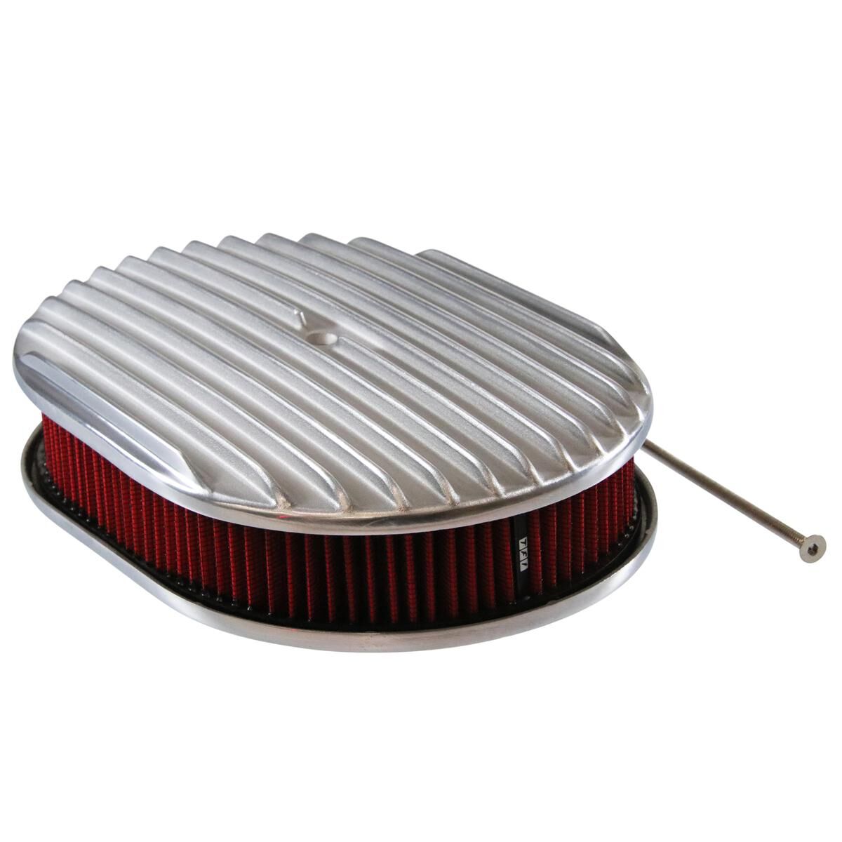 Air Cleaner 12 x 2 Oval Polished Aluminium Full Finned Air Cleaner Washable Red Element, , scaau_hi-res