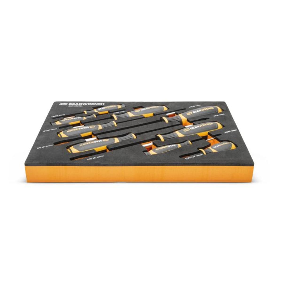 9 PIECE SLOTTED DUAL MATERIAL SCREWDRIVER SET IN FOAM STORAGE TRAY, , scaau_hi-res