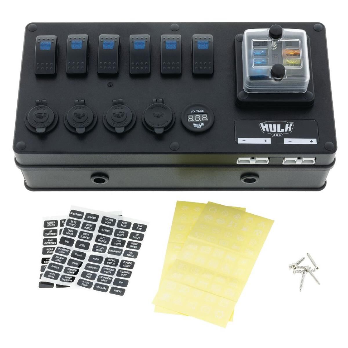 6 WAY DC CONTROL BOX 12/24v ABS PLASTIC VOLT, USB, PLUGS, , scaau_hi-res