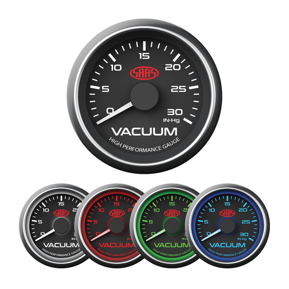 SAAS Muscle Series Vacuum Gauge 030 inHg 52MM, Black SGVAC52B