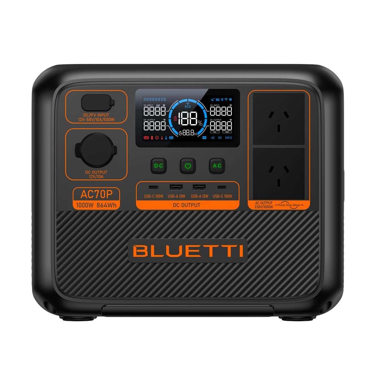 BLUETTI AC70P PORTABLE POWER STATION 1000W 864WH, , scaau_hi-res
