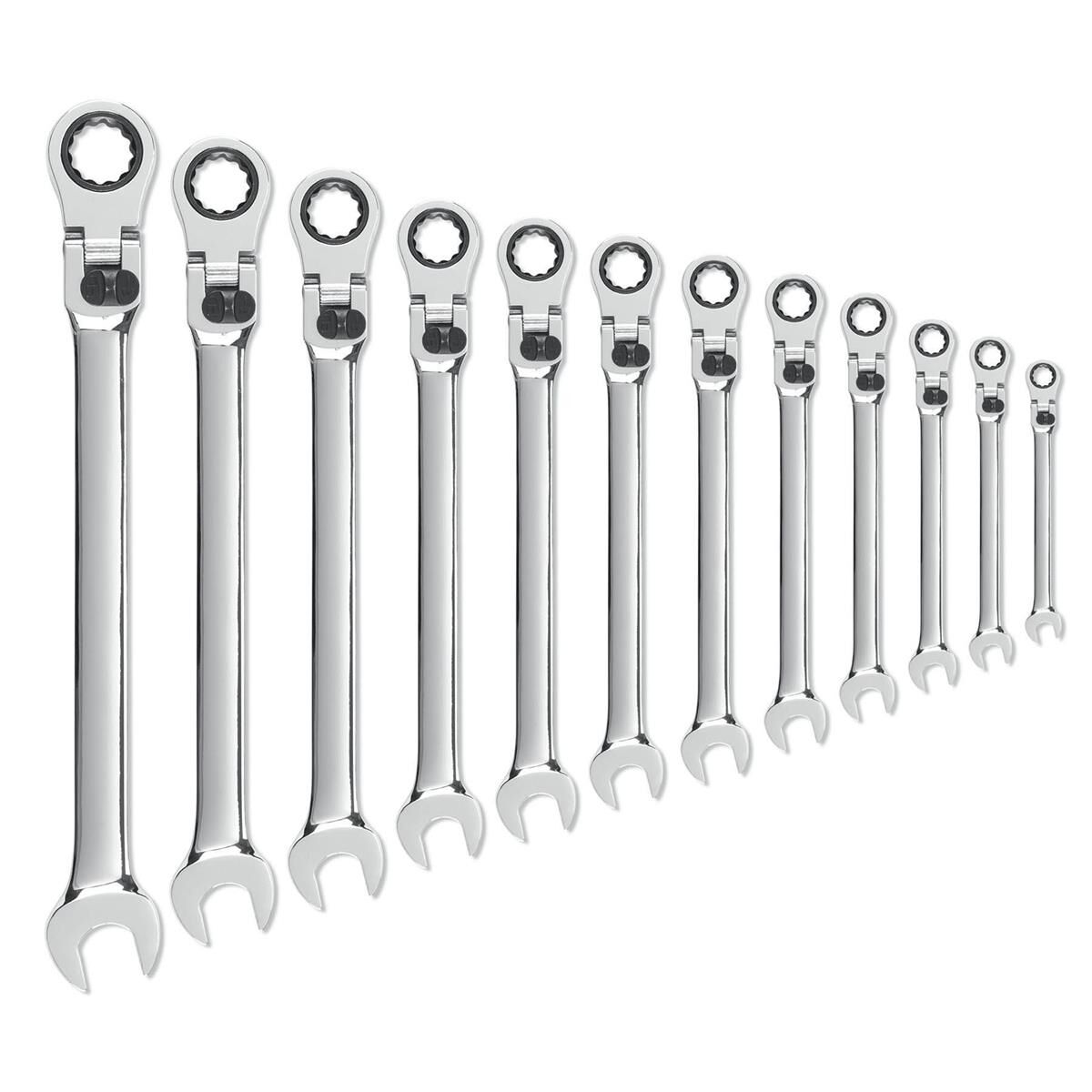 12 PIECE 72-TOOTH 12 POINT XL LOCKING FLEX HEAD RATCHETING COMBINATION METRIC WRENCH SET, , scaau_hi-res