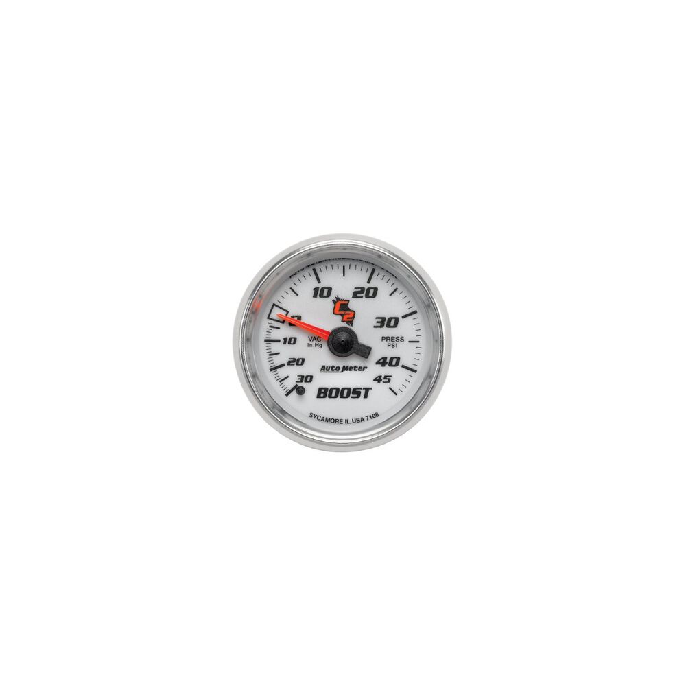 Autometer C2 Series Boost/Vacuum Gauge Mechanical 10 Feet, 30 inHg/45
