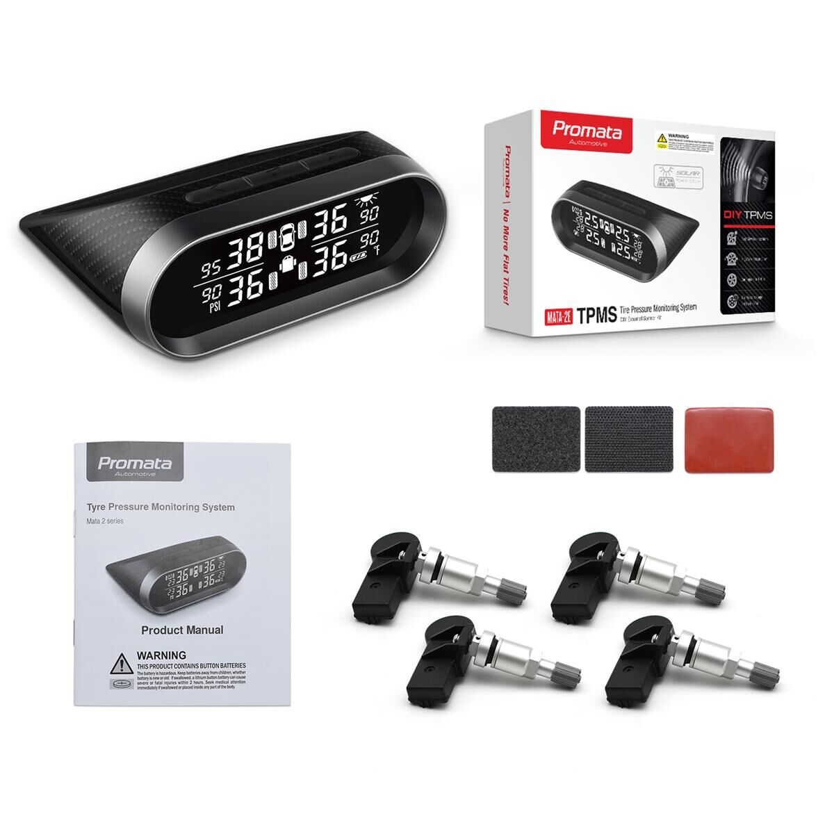 Promata Mata 2 EZsync Wireless Pairing Tyre Pressure Monitor - 4 Internal Sensors 10 Meters 10 Meters, , scaau_hi-res