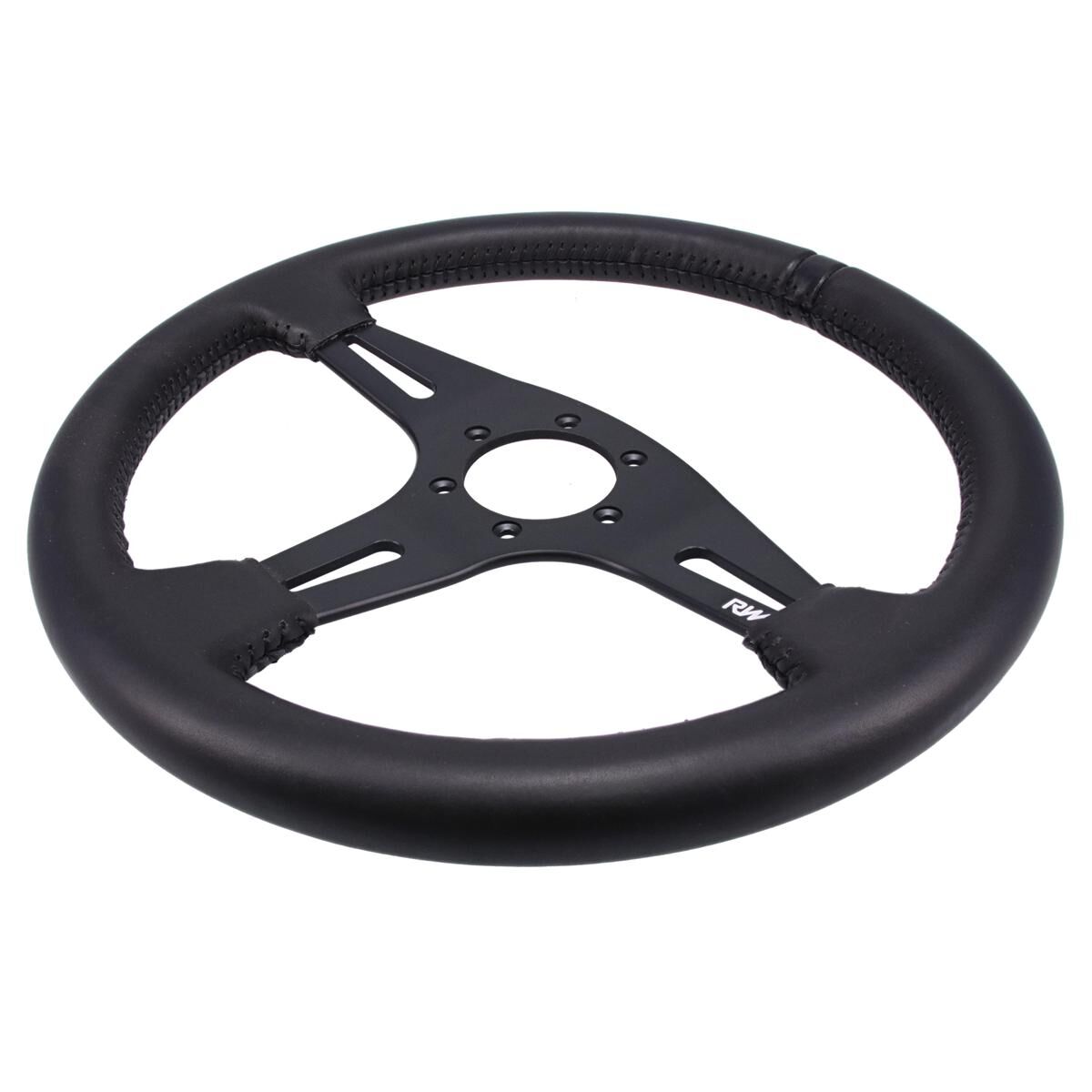 350MM LEATHER STEERING WHEEL FLAT WITH BLACK STITCHING, , scaau_hi-res