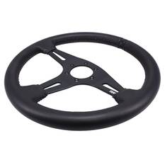 350MM LEATHER STEERING WHEEL FLAT WITH BLACK STITCHING, , scaau_hi-res