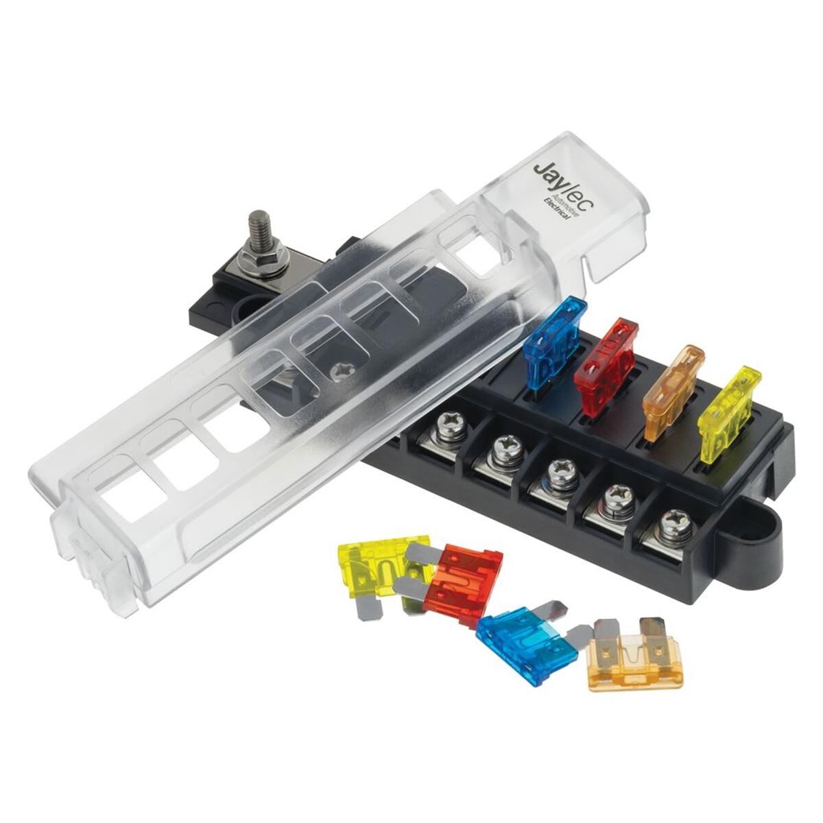 8 WAY FUSE BOX W/TRANSPARENT COVER & FUSES BUSSED 12-24V - FUSES & CIRCUIT BREAKERS, , scaau_hi-res