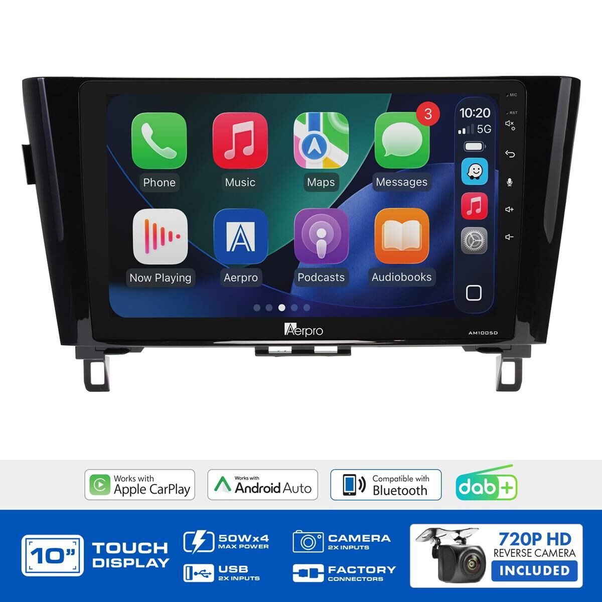 AERPRO 10" MULTIMEDIA RECEIVER HEAD UNIT KIT TO SUIT NISSAN QASHQAI (2014-2019) & X-TRAIL (2014-2022) - MODELS WITHOUT FACTORY NAVIGATION & 360 CAMERA - AMDNI4, , scaau_hi-res