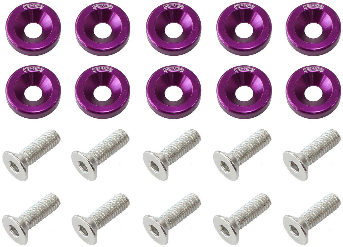 BILLET DRESS UP FENDER BOLT 10PACK M8 X 1.25MM UHL 20MM PURPLE AEROFLOW - AF 64-4374PU, , scaau_hi-res