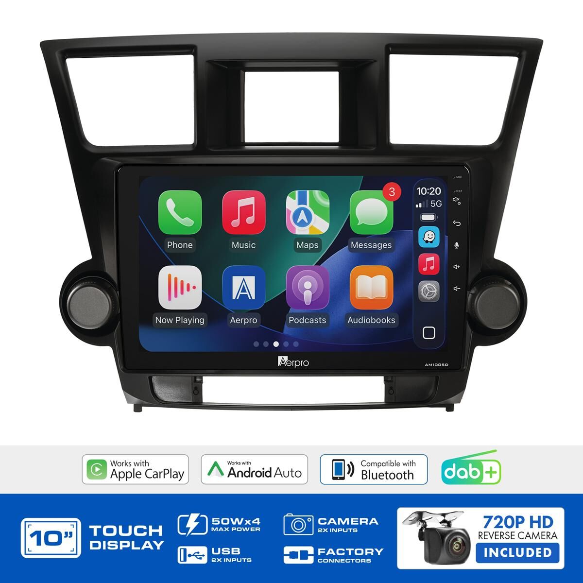 AERPRO 10" MULTIMEDIA RECEIVER HEAD UNIT KIT TO SUIT TOYOTA KLUGER GRANDE (2007-2013) - FACTORY NAVIGATION NON-AMPLIFIED - AMDTO45, , scaau_hi-res