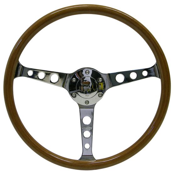 Steering Wheel Wood 15" Classic Chrome With Holes, , scaau_hi-res