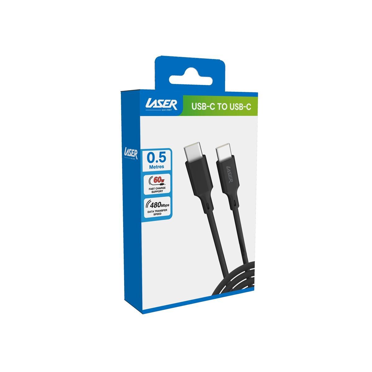 LASER 60W USB-C TO USB-C CABLE &ndash; BLACK, 0.5M, FAST CHARGING & HIGH-SPEED DATA TRANSFER, , scaau_hi-res