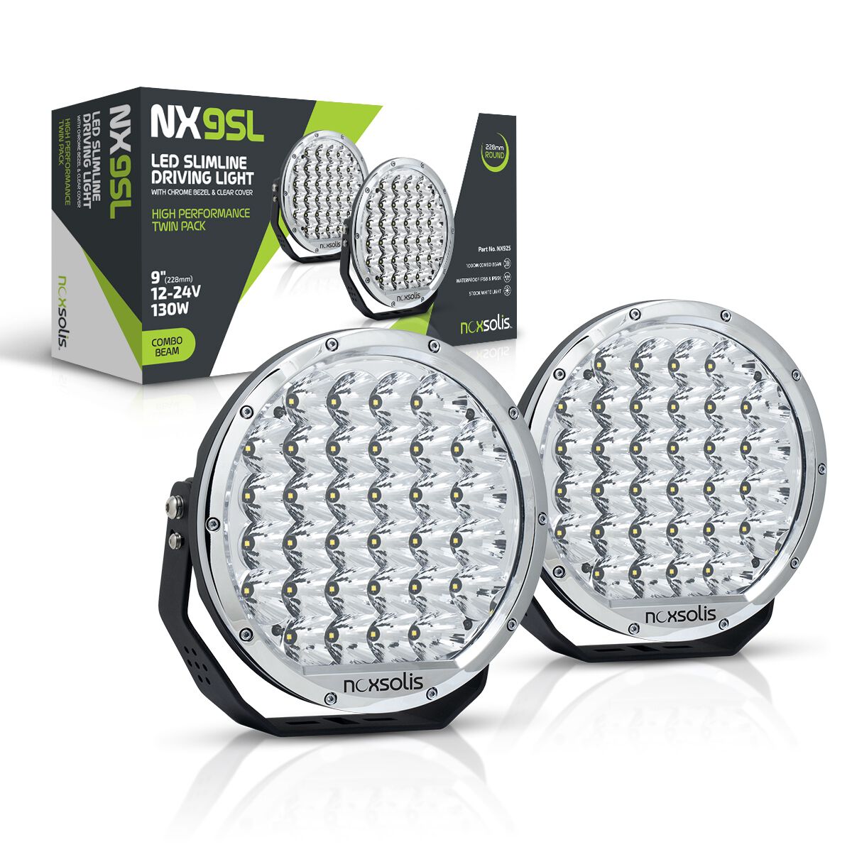 LED 9" SLIM DRIVING LAMP CHROME - COMBO BEAM 12-24V SET INCLUDES CLEAR COVERS, , scaau_hi-res