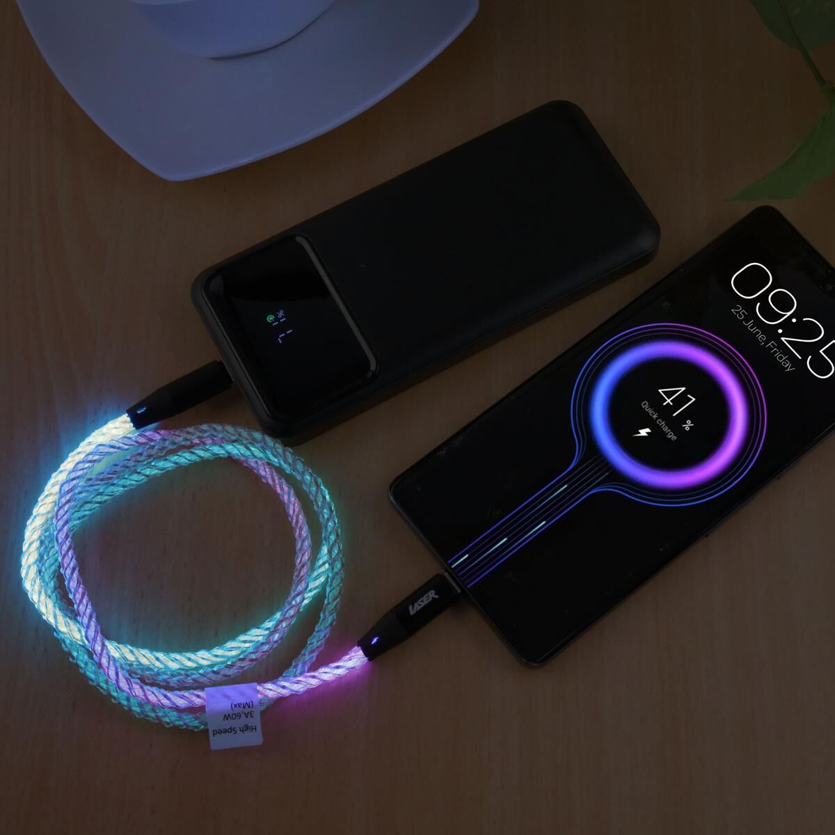 LASER LED USB-C TO USB-C 60W CABLE RAINBOW BRAIDED 1M | FAST CHARGE & DURABLE, , scaau_hi-res
