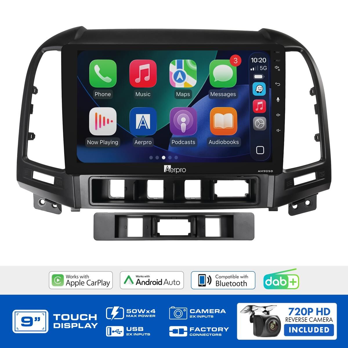 AERPRO 9" MULTIMEDIA RECEIVER HEAD UNIT KIT TO SUIT HYUNDAI SANTA FE (2009-2012) - AMDHY5, , scaau_hi-res
