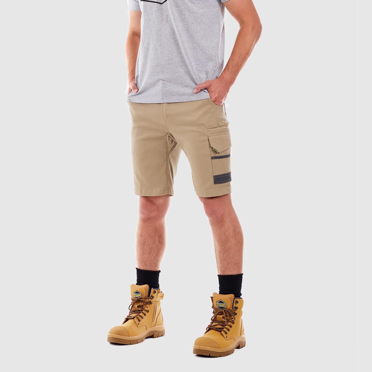TRADIE FLEX CONTRAST CARGO SHORT KHAKI 82, , scaau_hi-res