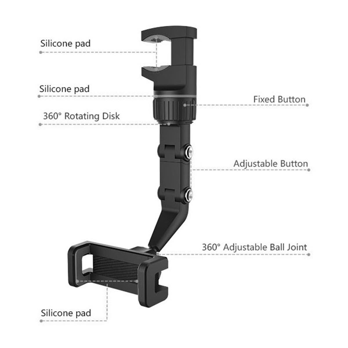 LASER REAR VIEW MIRROR PHONE HOLDER &ndash; 360&deg; ROTATION, UNIVERSAL FIT, HANDS-FREE MOUNT, , scaau_hi-res